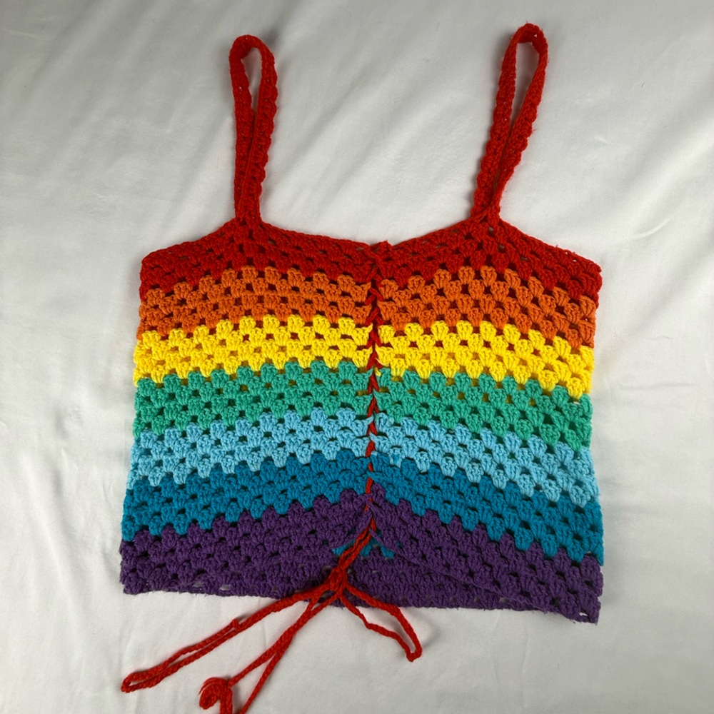 Handmade Hand Knit Rainbow Crochet Tank Top - Picture 2 of 3